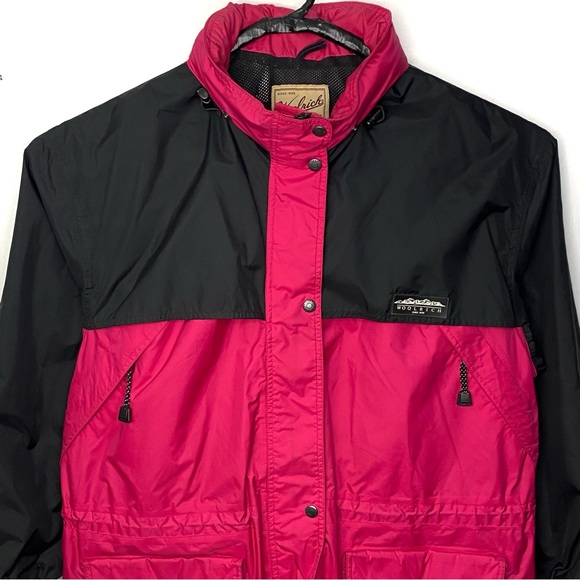 Vintage Woolrich Women’s Pink & Black Mesh Lined Hooded Rain Ski Jacket Size XL - Picture 2 of 15